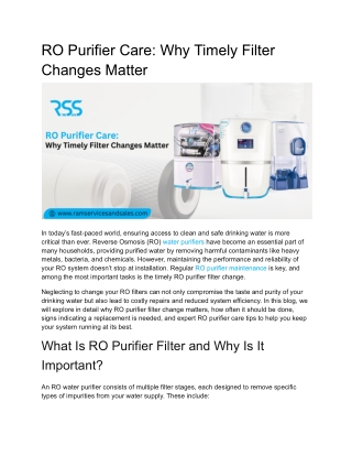 RO Purifier Care_ Why Timely Filter Changes Matter