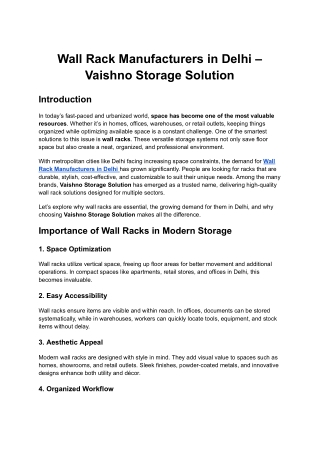 Wall Rack Manufacturers in Delhi – Vaishno Storage Solution