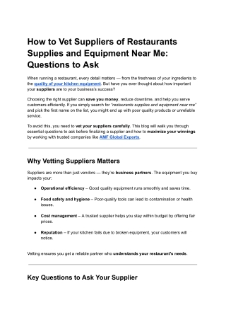 How to Vet Suppliers of Restaurants Supplies and Equipment Near Me: Questions to