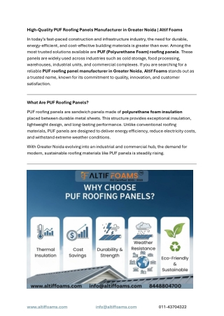 High-Quality PUF Roofing Panels for Industrial & Commercial Projects in Greater Noida