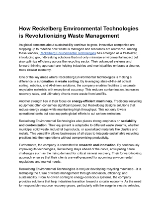 How Reckelberg Environmental Technologies is Revolutionizing Waste Management