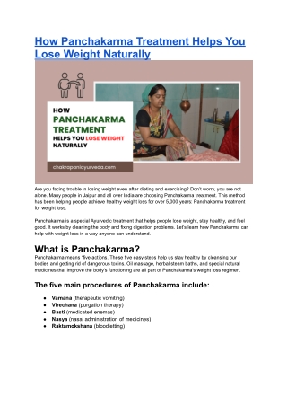 How Panchakarma Treatment Helps You Lose Weight Naturally