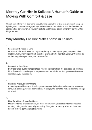 Monthly Car Hire in Kolkata