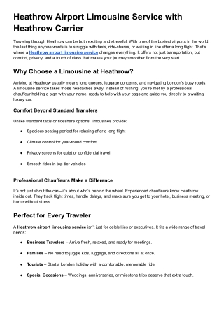 Heathrow Airport Limousine Service with Heathrow Carrier