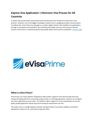 eVisa Prime Simplifying Global Travel