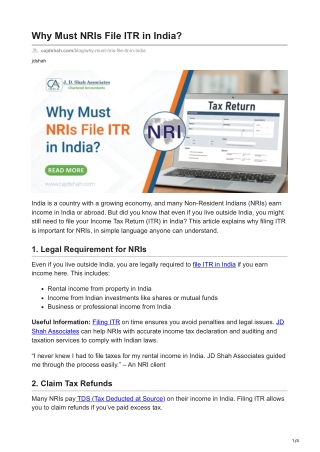 cajdshah.com-Why Must NRIs File ITR in India