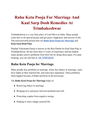 Rahu Ketu Pooja For Marriage And Kaal Sarp Dosh Remedies At Trimbakeshwar