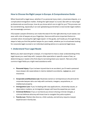 How to Choose the Right Lawyer in Europe A Comprehensive Gui