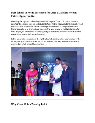 Best School in Noida Extension for Class 11 and Its Role in Future Opportunities