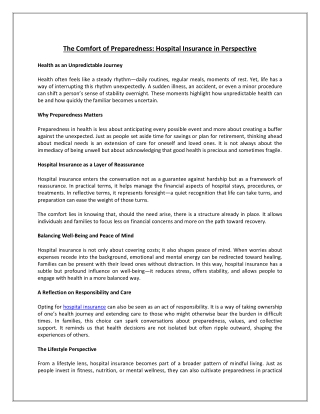 The Comfort of Preparedness: Hospital Insurance in Perspective