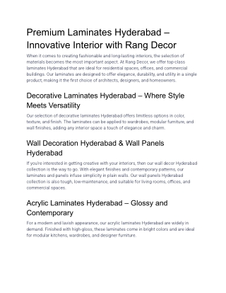 Premium Laminates Hyderabad – Innovative Interior with Rang Decor