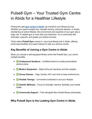 Pulse8 Gym – Your Trusted Gym Centre in Abids for a Healthier Lifestyle