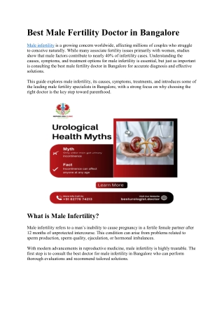 Best Male Fertility Doctor in Bangalore