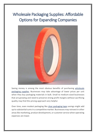 Wholesale Packaging Supplies Affordable Options for Expanding Companies
