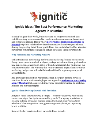 Ignitic Ideas The Best Performance Marketing Agency in Mumbai