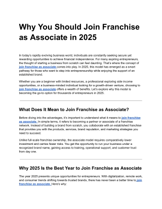 Why You Should Join Franchise as Associate in 2025