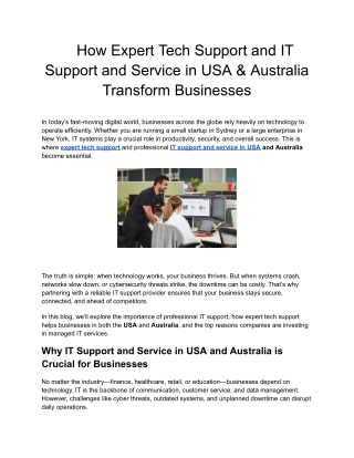 How Expert Tech Support and IT Support and Service in USA & Australia Transform Businesses