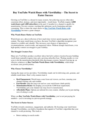 Buy YouTube Watch Hours with Viewtifulday – The Secret to Faster Success