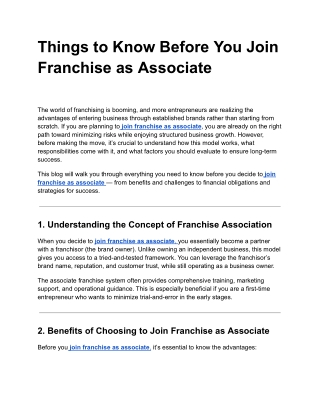 Things to Know Before You Join Franchise as Associate