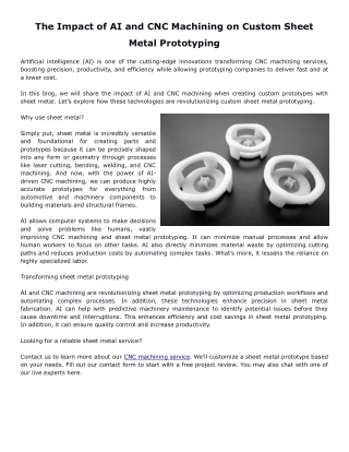 The Impact of AI and CNC Machining on Custom Sheet Metal Prototyping