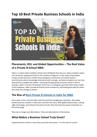 Top 10 Private Business Schools in India