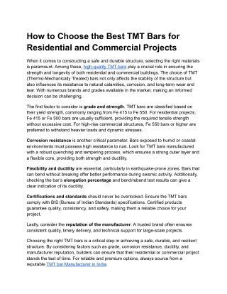 How to Choose the Best TMT Bars for Residential and Commercial Projects