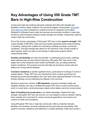 Key Advantages of Using 550 Grade TMT Bars in High-Rise Construction