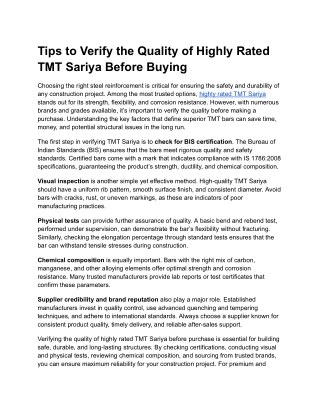 Tips to Verify the Quality of Highly Rated TMT Sariya Before Buying