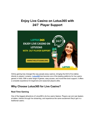 Enjoy Live Casino on Lotus365 with  24_7  Player Support