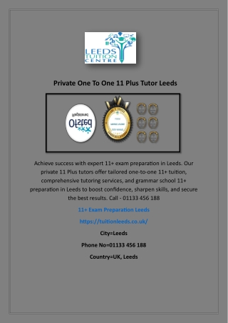 Private One To One 11 Plus Tutor Leeds