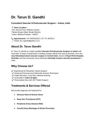 Dr. Tarun D. Gandhi Consultant Vascular & Endovascular Surgeon – Indore, India