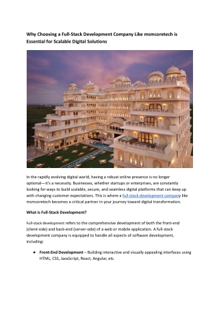 Why Choosing a Full-Stack Development Company Like msmcoretech is Essential for Scalable Digital Solutions