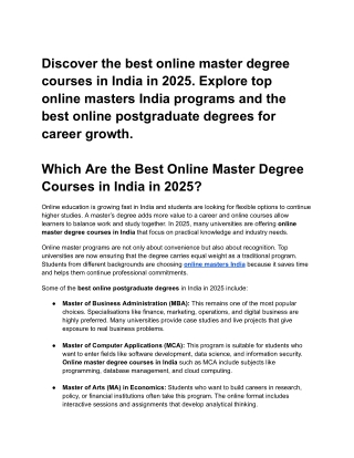 Which Are the Best Online Master Degree Courses in India in 2025_