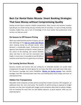 Best Car Rental Rates Nicosia Smart Booking Strategies That Save Money without Compromising Quality