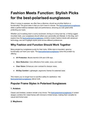 Fashion Meets Function: Stylish Picks for the best-polarised-sunglasses