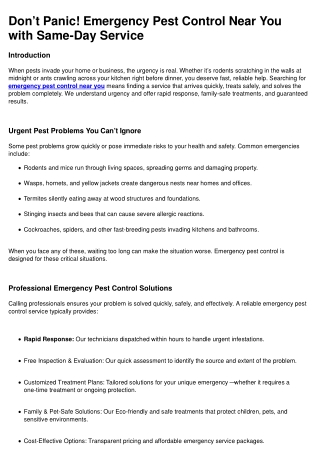 Don’t Panic! Emergency Pest Control Near You with Same-Day Service