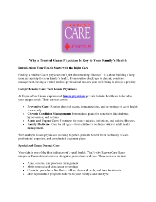 Why a Trusted Guam Physician Is Key to Your Family’s Health