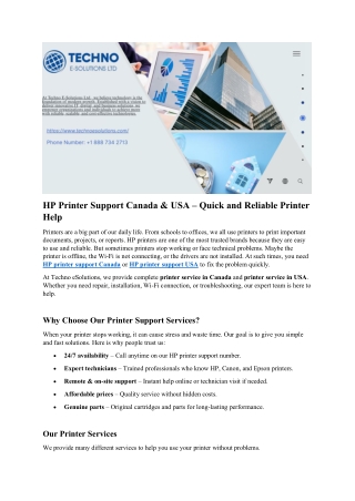 HP Printer Support Canada | Fast & Reliable Assistance