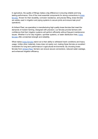 Brass Ferrules for Leak Proof Agricultural Systems | Arihant Plast