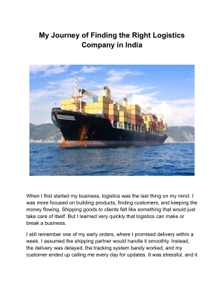 My Journey of Finding the Right Logistics Company in India