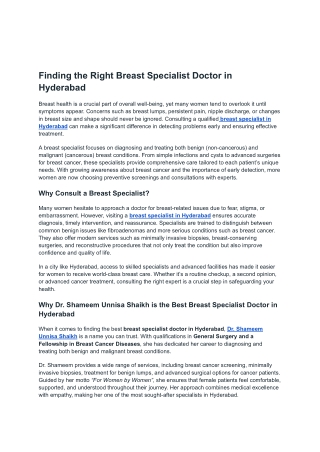 Finding the Right Breast Specialist Doctor in Hyderabad