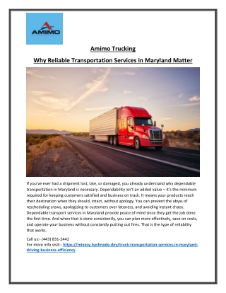 Truck Transportation Services in Maryland for Every Business