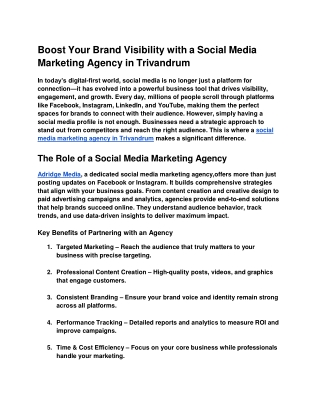 Boost Your Brand Visibility with a Social Media Marketing Agency in Trivandrum