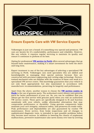 Ensure Experts Care with VW Service Experts