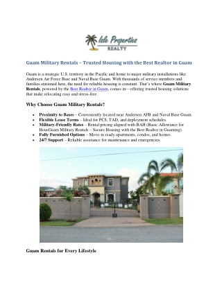 Guam Military Rentals – Secure Housing with the Best Realtor in Guam