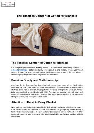 The Timeless Comfort of Cotton for Blankets