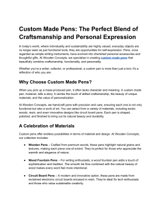 Custom Made Pens: The Perfect Blend of Craftsmanship and Personal Expression