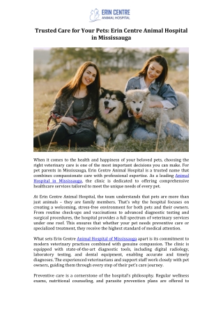 Trusted Care for Your Pets Erin Centre Animal Hospital in Mississauga