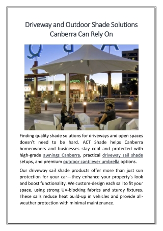 Driveway and Outdoor Shade Solutions Canberra Can Rely On