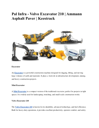 Pal Infra - Volvo Excavator 210 | Ammann Asphalt Paver | Keestrack